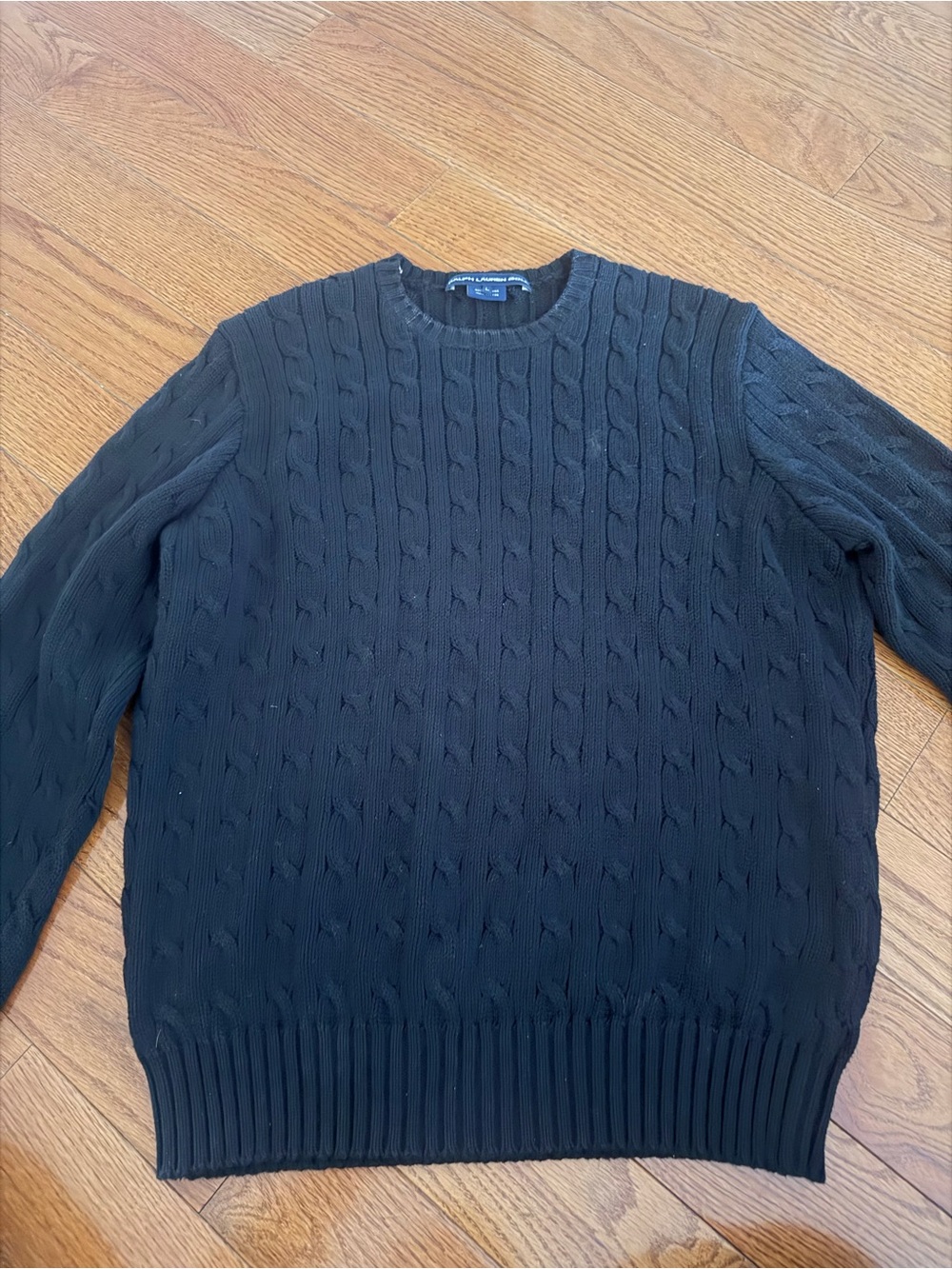 Classic Black Cable Knit Crewneck Sweater - Ralph Lauren  Golf size large